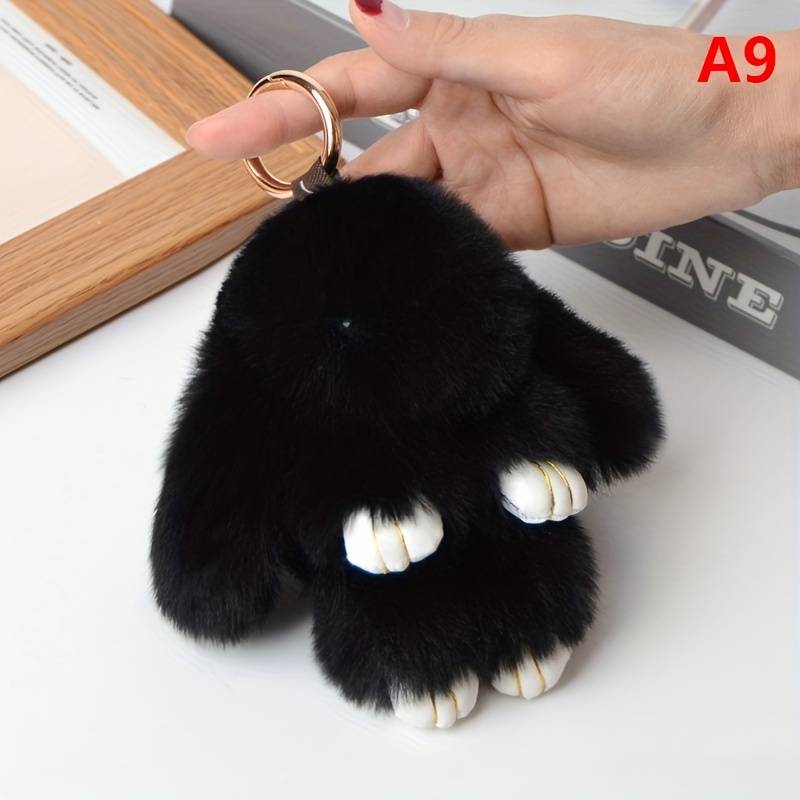 Faux Fur Rabbit Keychain Pendant Fluffy 15cm ---Black – Bio Herb NZ