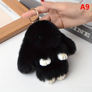 Faux Fur Rabbit Keychain Pendant Fluffy 15cm ---Black