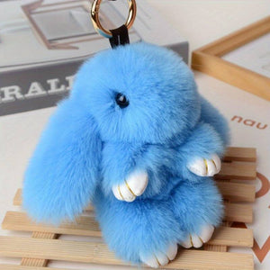 Faux Fur Rabbit Keychain Pendant Fluffy 15cm ---Blue