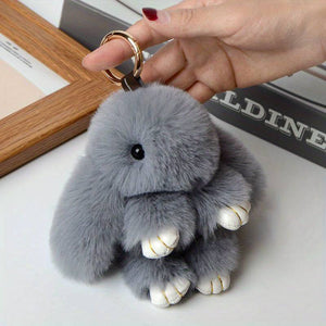 Faux Fur Rabbit Keychain Pendant Fluffy 15cm ---Grey