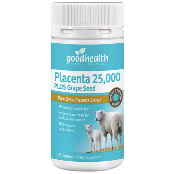 Good Health Placenta 25,000 + Grape Seed Skin Care Antioxidant 60 Capsules