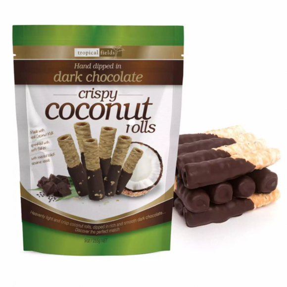 Tropical Fields Crispy Coconut Milk Rolls Hand Dipped In Dark Chocolate 340g